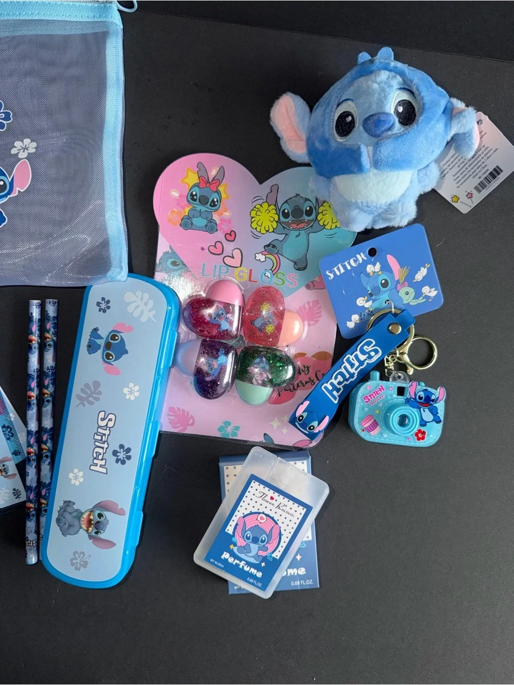 Disney Stitch Angel stationary bundle lip gloss plush keychain purfume set gift